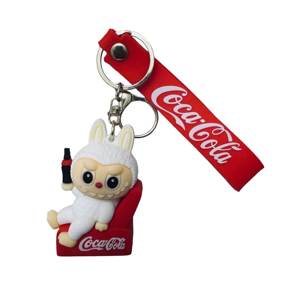 Red Silicone Wrist Strap White‎ Cat Keychain Charm Soda Bottle Bag Charm NWOT